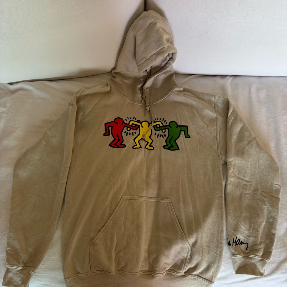 Keith Haring Tan Red Yellow Green Graphic Hoodie Sweatshirt